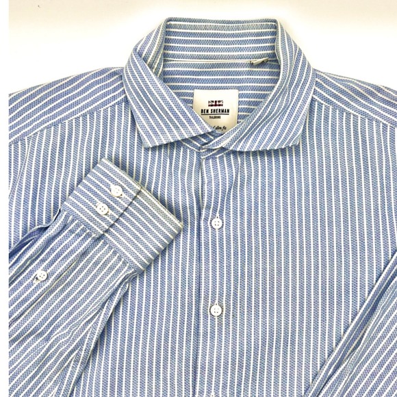 Ben‎ Sherman Tailored Slim Fit Shirt Blue Striped Long Sleeve 16.5 34/35 0471 - Picture 1 of 6